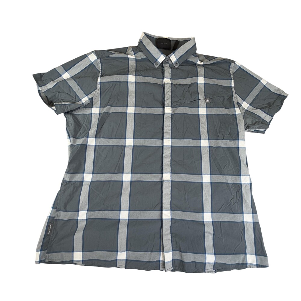 Mammut Shirt Mens 2XL Gray Plaid Short Sleeve Snap Front Outdoor Stretch Hiking
